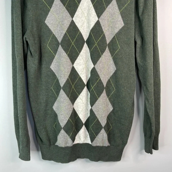 OLD NAVY Mens Argyle Pattern V-Neck Sweater Academia Prep Green Knit Cotton L - Picture 4 of 11
